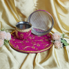 Elegant Pink Embroidery Karwa Chauth Thali Set