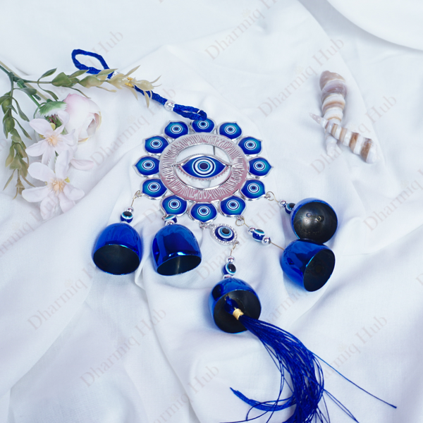 Decorative Evil Eye Nazar Battu Wall Hanging with Blue Bells & Bead