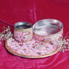 Elegant Light Pink Multicolor Embroidered Karwa Chauth Thali Set