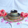 Green & Golden Beaded Karwa Chauth Pooja Thali with Kalash & Channi