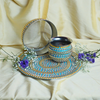 Blue & Golden Beaded Karwa Chauth Pooja Thali Set