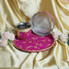 Elegant Pink Embroidery Karwa Chauth Thali Set
