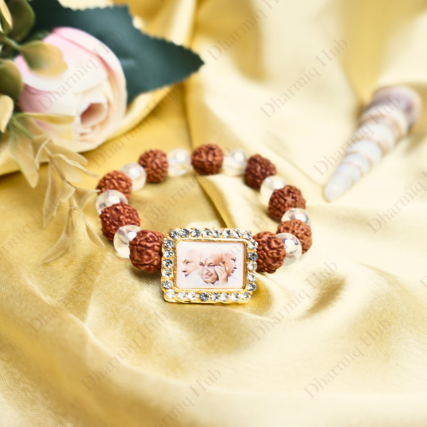 Guru Ji Swaroop Clear Pearls and Rudraksha Bracelets.