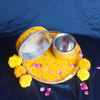 Golden Yellow Embroidered Karwa Chauth Thali Set with Kalash & Channi