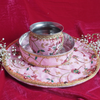 Elegant Light Pink Multicolor Embroidered Karwa Chauth Thali Set